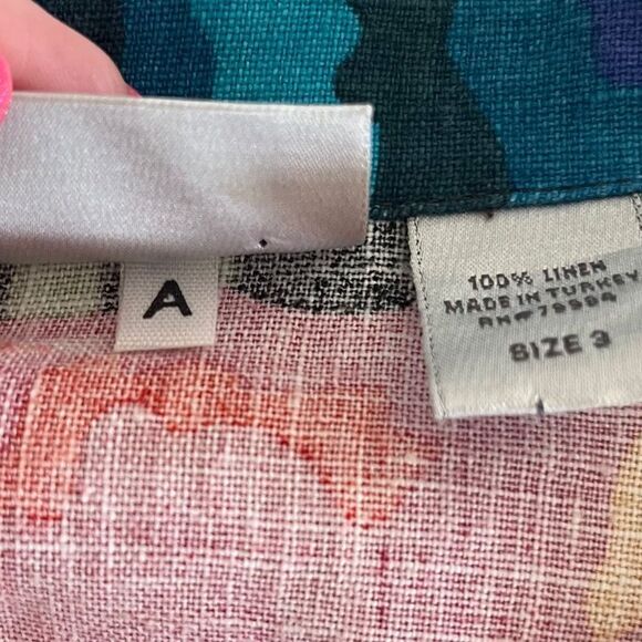 Chico’s Woman Blouse/Tunic Large button down Linen  3/4 sleeves Tropical print - Picture 17 of 17